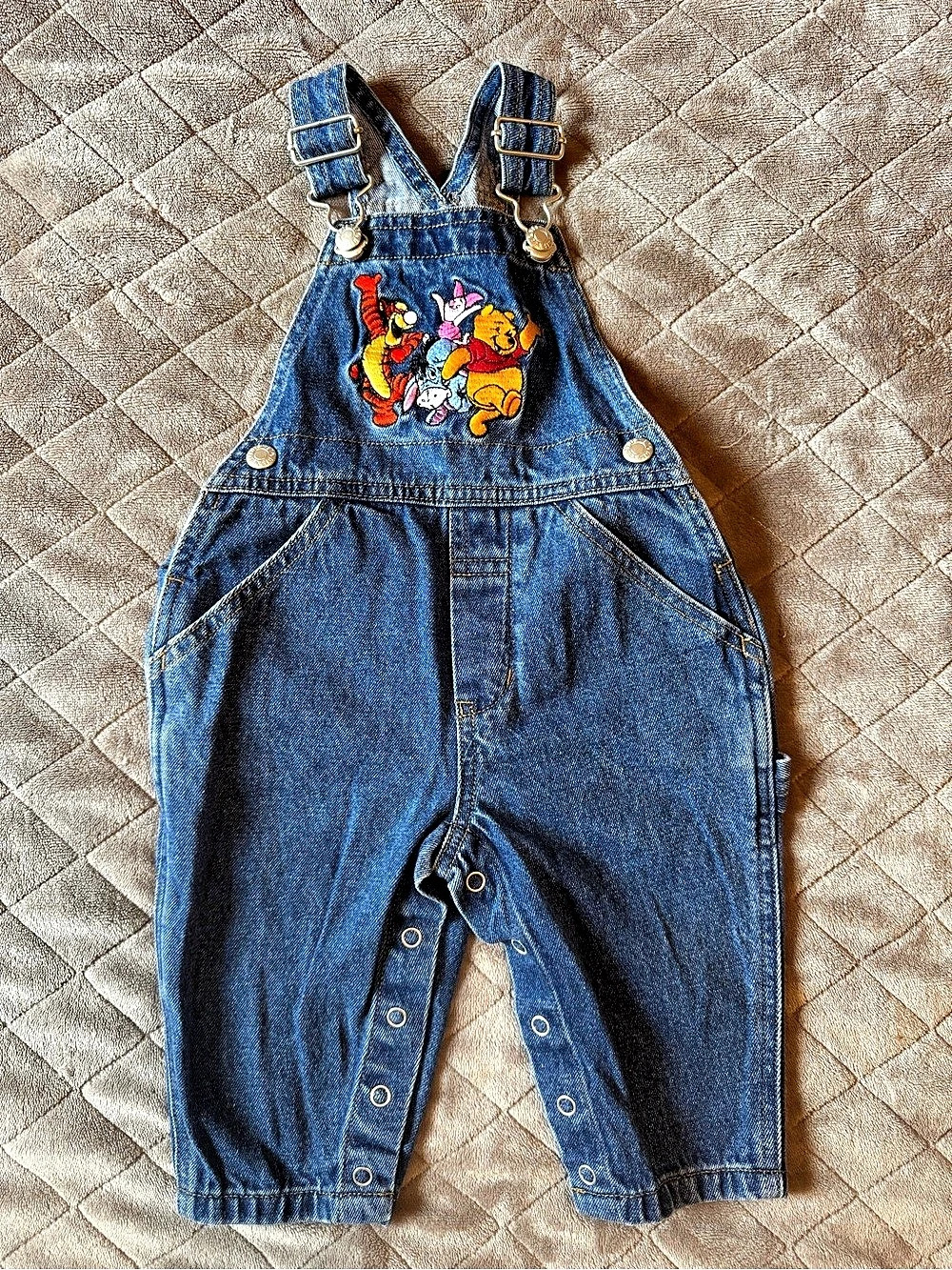The Disney Store Vintage Winnie the Pooh and Friends Embroidered Denim Overalls